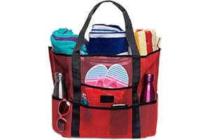 BESTEVERY Strapazierfähige Strandtasche aus Mesh, Mesh Strandtasche Reisetasche, Übergroße Strandtasche, Sand Spielzeug Aufbewahrungstasche, für Familie Urlaub, Strand, Reise, Picknick, Shopping