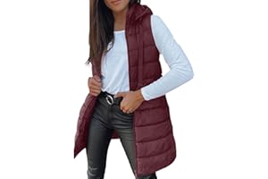 LANUNLLY Chaleco Mujer Largo Invierno Acolchado Chaqueta sin Mangas Algodón Chalecos Largos Casual Moda Abrigo con Capucha Abrigos De Invierno Termico Parka Cálido Talla Grande Outwear con Cremallera Otoño