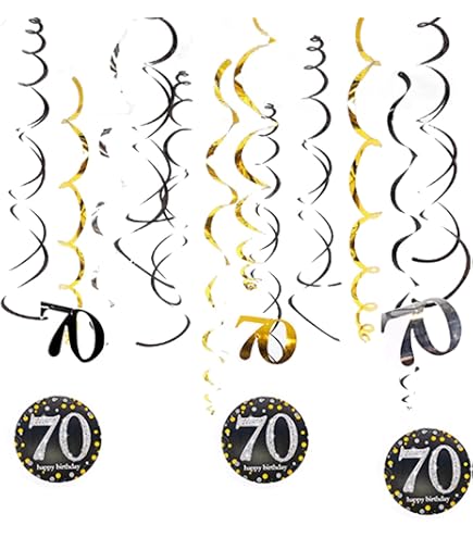 20er-Set Goldene 70. Geburtstag Wirbel-Girlande – 50 Cm Lang, Mit Zahlen & Ohne, Aus Glänzendem PVC – Für Partydeko, Indoor & Outdoor, Einfach Aufzuhängen