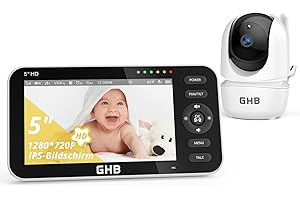 GHB Babyphone mit Kamera 5 Zoll 720P HD Display mit bis zu 168h Akkulaufzeit im VOX Schlafmodus Gegensprechen Nachtsicht und Temperaturanzeige