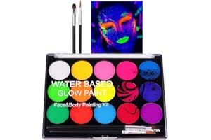 ‎URAQT URAQT UV Kinderschminke Set, 15 Farben Schminkfarben Schminkpalette, Waschbar Face Paint Bodypaint Schminkset, Körperfarbe Kinder mit 2 Pinsel für Halloween Karneval Make-up Fasching