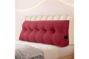 WUIOYNF Rückenkissen, Keilkissen kopfteil Gepolstert Lesekissen, Nackenstützkissen, Kissen Großes Wandkissen mit abnehmbarem und waschbarem Bezug, mit Seitentaschen（Weinrot-100x20x50cm）