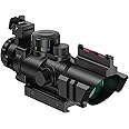 Feyachi R122 Rifle Scope 4x32 Red-Green-Blue Illuminated Rapid Range Reticle Scope with 2 Top Fiber Optic Sight with 4 Magnification and 20mm/22mm Picatinny Rail Mount for Hunting