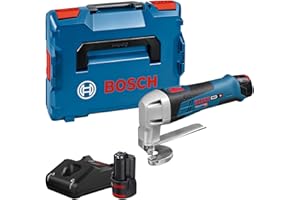 Bosch Professional 12V System Akku Blechschere GSC 12V-13 (inkl. 2x 2.0Ah Akku, Schnellladegerät GAL 12V-40, Innensechskantschlüssel, 1x Ober- und Untermesser für Blechschere, L-BOXX-Einlage, L-BOXX)