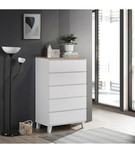 Home Box Vanilla Cody Chest of 5-Drawers With Hanger 118 x 119 x