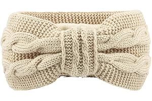 Supamz Stirnband Damen Winter, Damen Stirnband Gestricktes Haarband Ohrenwärmer Verdicken Fleece Haarbänder Elastische Headband Stirnbänder Headwrap Kopfband für Damen Frauen Mädchen (Beige)