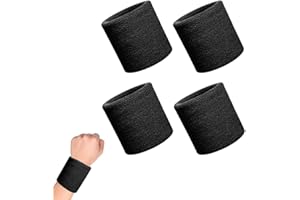 NOKDAL 4 Stück Sport Wristbands,Absorbierende Schweißbänder Handgelenk,Sport Armband für Herren Damen,Weiche Verdickte Baumwolle Armband für Fußball Basketball, Leichtathletik