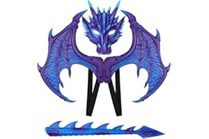 PIUMOJ Ali di Drago Costume per Bambini, Set di Ali di Drago di Halloween, Costume da Drago Dinosauro Cosplay Set di Carnevale Halloween, con Maschera Ali e Coda