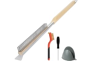 OFFCUP Cepillo para Horno de Pizza, Cerdas de Acero Inoxidable y Raspador con Mango Largo Desmontable, Herramientas para Cepillo de Limpieza Barbacoa de Pizza con Destornillador y Cepillo Pequeño