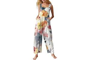 BTBDYDH Overalls for Women Casual Loose Dungarees Boho Floral Soft Cotton Linen Baggy Jumpsuit Adjustable Straps with Pockets