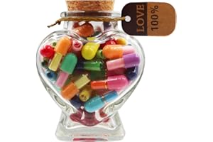 Prounion 50PCS Capsule Letters Message in a Glass Bottles, Love Friendship Capsule Letter Message Pills with Wishing Jar, Cute Pill Note Messages for Boys Girls Friends, Heart Shape