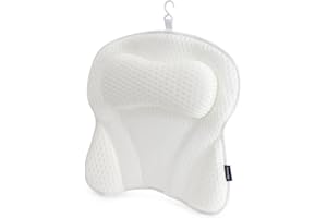 FINEWAY Bath Pillow with 6 Suction Cup and Air Mesh Technology, Ergonomic Design Helps Support Head and Neck, Non-slip (White)
