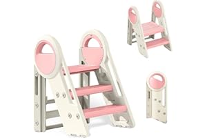 SHEEPPING Sgabello per bambini, 2-3 gradini livelli regolabile in altezza, pieghevole, per bagno, cameretta dei bambini, cucina (rosa + bianco)