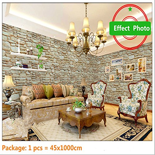 3D Ziegel-Tapeten, Selbstklebend einlese strukturiert PVC Brick Wall Paper Peel Steinblöcke für Cafe Bar Schlafzimmer Dekoration Brick Wallpaper 0.45X10m (Stone Brick) - 2
