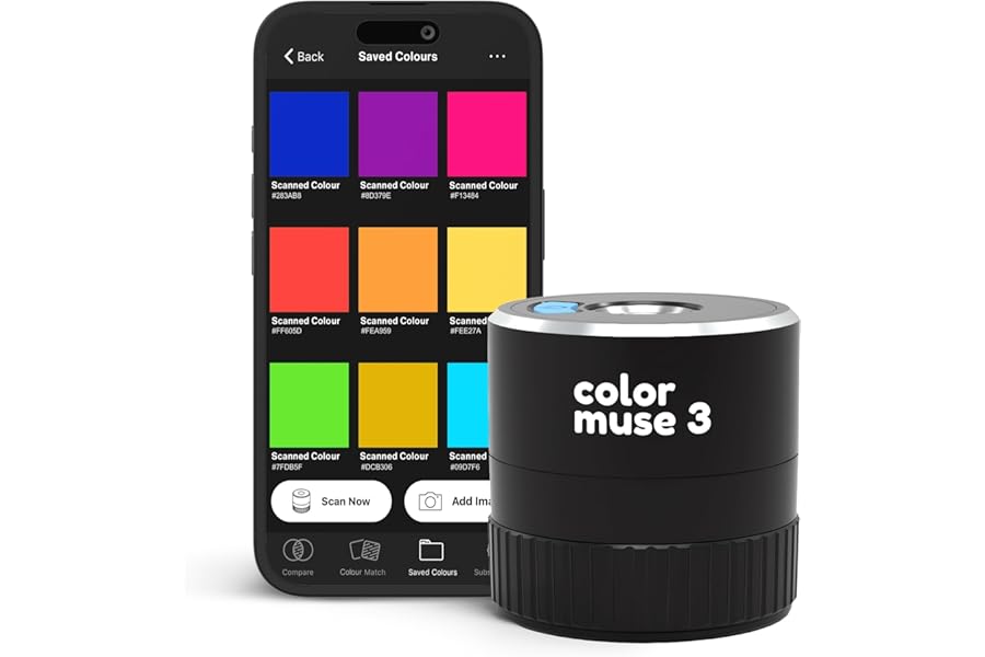 COLOR MUSE 3 Portable Color Matching and Paint Scanner Device – Wireless Digital Colorimeter Sensor for Accurate Color and Sheen Detection – Pocket-Sized, Easy Carry, Indoor/Outdoor Projects – Black
