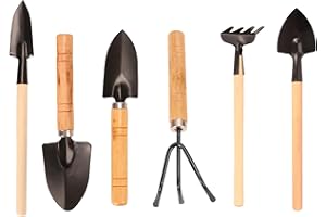 AMCBKYEA 6 Pièces Outils de Jardinage Miniatures – Kit Pelle, Râteau, Griffe pour Plantation, Désherbage, Sol – Acier Inoxydable & Poignée en Bois – Idéal Balcon, Potager, Cadeau Jardinier Débutant