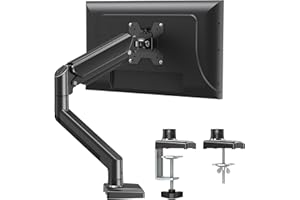 ELIVED Single Monitor Arm for Most 13-32 Inch Monitors with VESA 75x75/100x100mm up to 9KG, 360° Rotation Gas Spring Arm with C-Clamp and Grommet Base, Monitor Stand Mount EV004