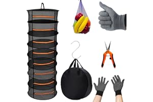 Fycooler étagère de séchage d'herbes - 8 Couches 60cm de diamètre de séchoir Pliant de Suspension avec Fermetures à glissière - Panier de Séchage de Suspension pour légumes, Plantes, vêtements