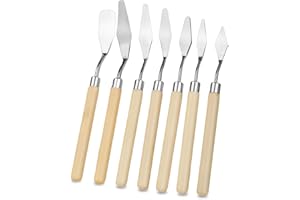 NCOALE Palette Knife Painting, 7 PCS Pallet Knife Stainless Steel Palette Knives Set Paint Spatula Art Knife with Wooden Handle Mixing Scraper for Acrylic Oil Painting