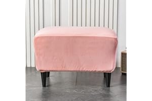 Highdi Ottoman Cover Rectangle Luxury Velvet, Solid Color Stretch Footstool Slipcover, Protector Cover with Elastic Bottom, Dustproof Removable Washable Footrest Pouffe Covers (Pink)