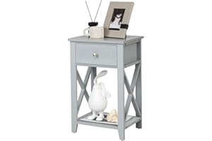 LIFEZEAL Comodino con Cassetto, Comodino Moderno, Piccolo, Mobiletto Camera da Letto, Comò in Legno, Tavolino Basso, Sbarre Rinforzate X, per Soggiorno, Salotto, Max 45 kg, 40x30x61,5 cm (grigio)