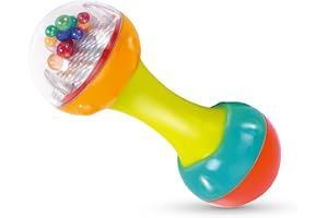 Hola Rocking Activity Rattle Roll for Babies – Dumbbell Shape Baby Rattle Toy with Colorful Beads & Sounds – Easy to Grasp, Sensory Teething Toy for Infants 3 Months+ – Baby Boy Girl Gift