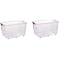 ARISTO Plastic Multipurpose Rectangular Storage Container Box Flip Top - 70liters, Pack of 2, Clear