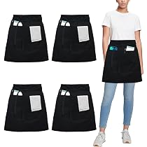 Grembiuli Da Cucina 2 Pezzi Con Tasche – Corto E Pratico Per Chef, Camerieri E Uso Domestico (Nero)