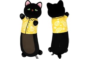 Terbaik Oreiller Peluche Chat Noir de 50cm Long, Jouets en Peluche Douce, Kawaii Coussin pour Enfant dès 3 Ans