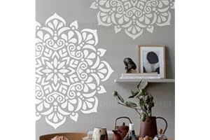 壁涂鸥 BACKGROUNDTURNOVER 40cm Round Flower Mandala Pochoir Pour Murs Grand Modèle De Pochoirs Modèles De Carreaux Réutilisables Peinture Peinture Grand Mur De Niche À Mandala Mandalas En Bois Motif De Meubles