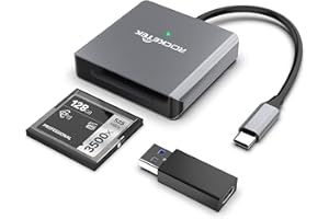 ROCKETEK CFast Card Reader,USB 3.0 USB C CFast 2.0 Card Reader Reader,Portable Aluminum CFast Memory Card Adapter Compatible with SanDisk,Lexar,Transcend,Sony Card with USB C to USB 3.0 Adapter for PC / Phone
