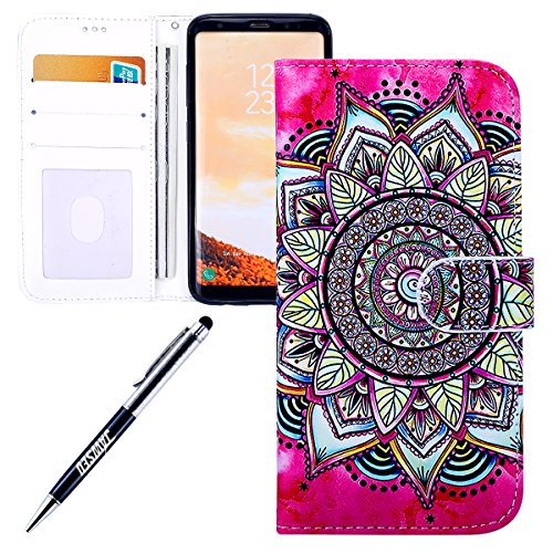 Samsung Galaxy S8 plus case,Samsung Galaxy S8 plus Flip Wallet Case,JAWSEU Premium Flower Animal Cartoon Pattern PU Leather Wallet Case Cover Pouch Magnetic Closure with Card Slots for Samsung Galaxy S8 plus,Kickstand,Credit Card Holder,Book Style Flip Wallet - Rose red Mandala