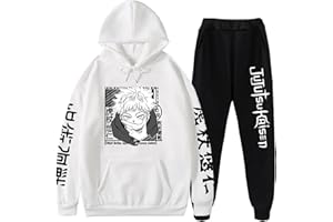 FLOWEREYES Anime Jujutsu Kaisen Chándal Casual Conjunto de 2 Piezas Itadori Yuji Sudadera con Capucha de Manga Larga Pantalones de chándal