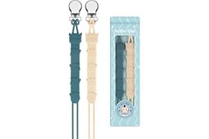 Kowlone Cadenas Chupetes Silicona Clips De Chupete Para Bebé Porta Chupetero Vaca Soothie Clip Sujeta Chupete Holder Binky Clips Niño Chicas 2-Paquetes(Beige,Verde)