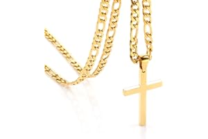 OUMI Cross Necklace for Men Women- Stainless Steel Pendant with 3:1 Figaro Chain -Silver 4/5/6 mm Width