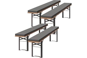 UDPATIO 4er Set Bierbankauflagen mit Bezug 220 x 25 x 4 cm,XL Waschbare auflagen bierzeltgarnitur für Partyzeltgarnitur(Grau, wasserdicht)