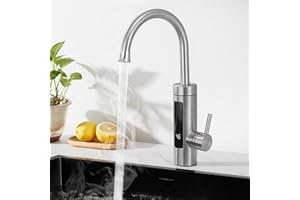 AiHom Elektrischer Wasserhahn mit Durchlauferhitzer 230V, Küche LED Edelstahl,360° Swivel Warmwasserboiler Küchenarmatur Camping