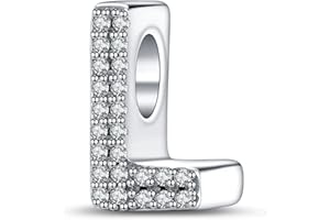 LaMenars A-Z Letter Charms925 Sterling Silver Beads for Pandora Bracelets with 5A Cubic Zirconia, Birthday Jewelry Gifts Women Girls