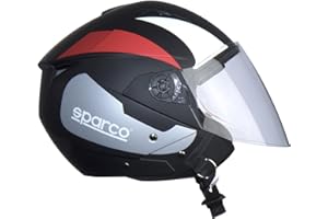 BHR Casco Jet Doppia Visiera Sparco Riders SP503 | Casco Scooter Omologato ECE | Casco Moto Jet con Doppia Visiera Antigraffio & Sgancio Micrometrico | Nero/Rosso Opaco | M