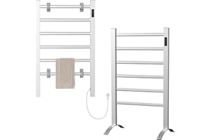 Monucep Handtuchheizkörper Elektrisch, Handtuchtrockner elektrisch mit Timer，Badheizkörper Bodenstehen und Wandmontage，Handtuchhalter Aluminium,Handtuchwärmer 100W，Silber