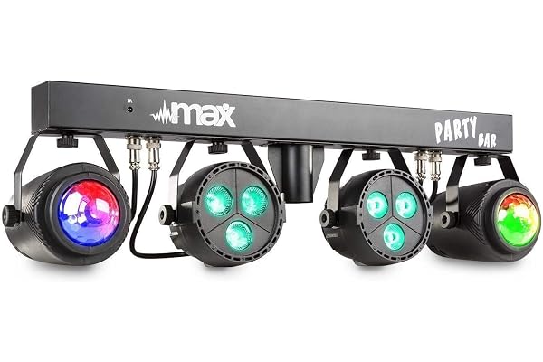 MAX PartyBar1 - Projecteurs LED avec Trépied, LED RVBB, 2 Spots et 2 Jellymoon, Fonction DMX, Mode Automatique ou en Rythme, avec Télécommande sans Fil