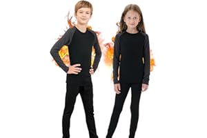 Homord Ropa Termica Niño y Niña, Conjuntos Ropa Interior Térmica Invierno Futbol - Transpirable Manga Larga Camiseta Termica y Pantalon,Termica Ropa Interior para esquí,Deportiva,Nieve