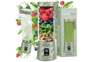 ‎BLENDYGO Mixer BlendyGo 3 Smoothie Maker, Smoothie Mixer Klein, Mini Portable Blender, Tragbarer USB Smoothie-Maker to go, Standmixer 550 ml, BPA-freie, PulseMotion &BlendPro (Matcha Metalic)