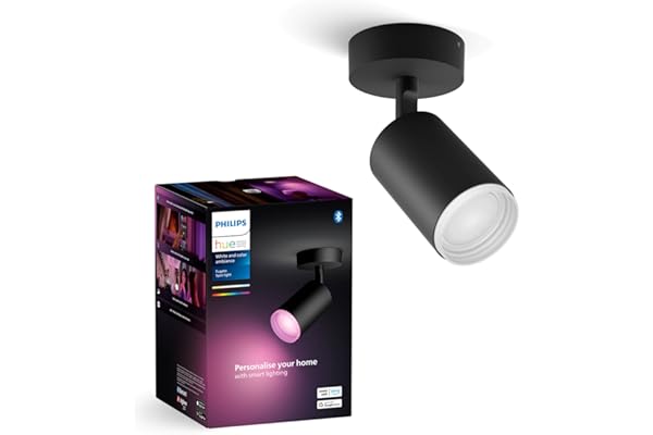 Philips Hue White & Color Ambiance Fugato Spot 1 flg. noir 1x350lm, réglable, 16 millions de couleurs, contrôlable avec l'app, compatible avec Amazon Alexa (Echo, Echo Dot)