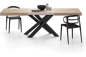 MOBILI FIVER, Table Extensible Emma 160(240) x90 cm, Chêne Naturel avec Pieds Croisés Noirs, pour 6-10 Personnes, Table Extensible pour Cuisine, Salon, Made in Italy