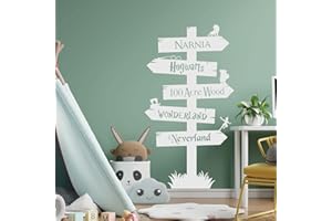 WALL DESIGNER Storybook Signpost Children Wall Sticker - Narnia, Hogwarts, Neverland, Wonderland, 100 Acre Wood [White]