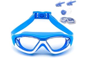 SIMAKARA Swimming Goggles Kids 6-14, Boys and Girls Swimming Goggles Age from 3 to 15 Years Old, Wide Vision, Anti-Fog, Waterproof, No Leaking, UV Protection-with FREE Case,Nose Clip Ear Plugs