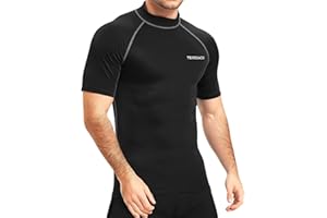 TERODACO Rash Vest Mens Short Sleeve UV 50+ Swimming Shirts for Men Compression Sweat Wicking Rash Guard Mens Base Layer for Wetsuit Diving Surfing,Quick Dry Lightweight Stretchy
