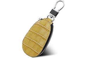 LUCKYCOIN Car Key Case Crocodile Pattern Top Grain Leather Universal Key Fob Holder Bag with Key Chain Metal Hook