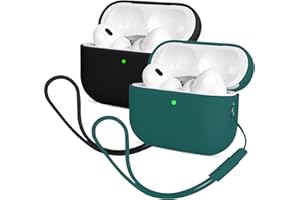 Mocarheri 2PCS Compatible with AirPods Pro 2 Case (2022), Protective Silicone Case for AirPods Pro 2nd, Ultra-Thin,Soft Skin Front LED Visible Silicone Case (Black/Dark Green)